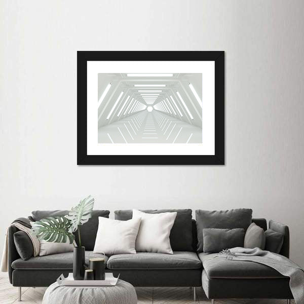 Futuristic White Corridor Tunnel Canvas Wall Art