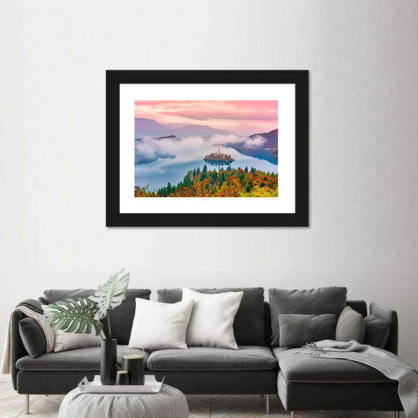 Lake Bled at Sunrise Canvas Wall Art