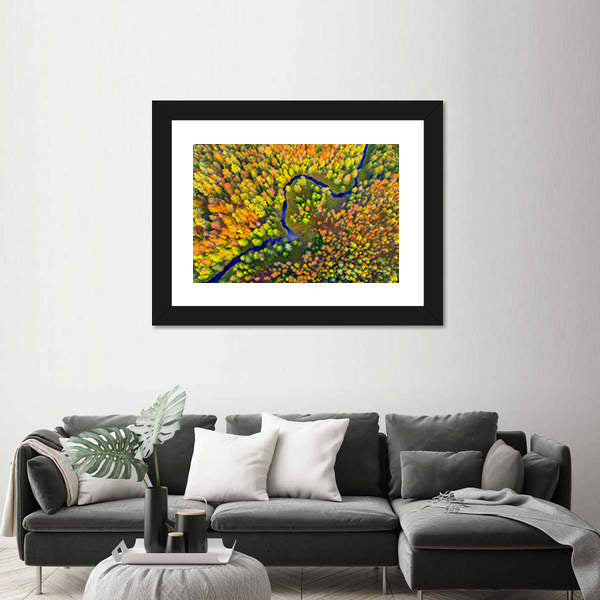River In Autumn Forest Canvas Wall Art