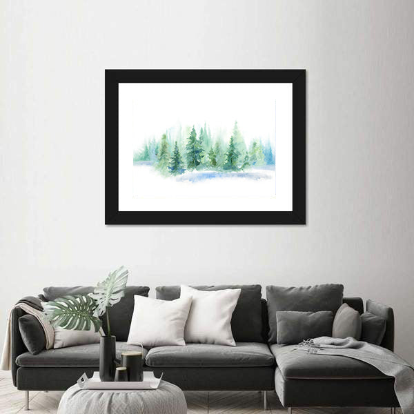 Misty Pine Forest Watercolor Canvas Wall Art
