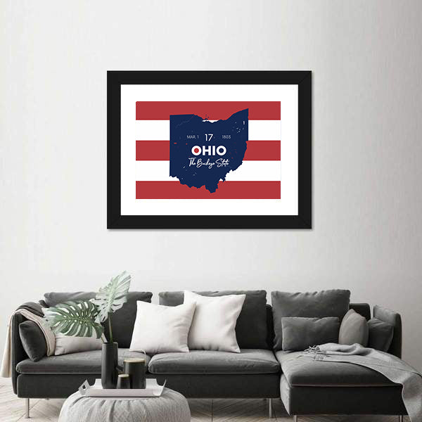 Ohio State Map with March 1 1803 Date Canvas Wall Art