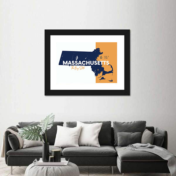 Massachusetts Map Canvas Wall Art