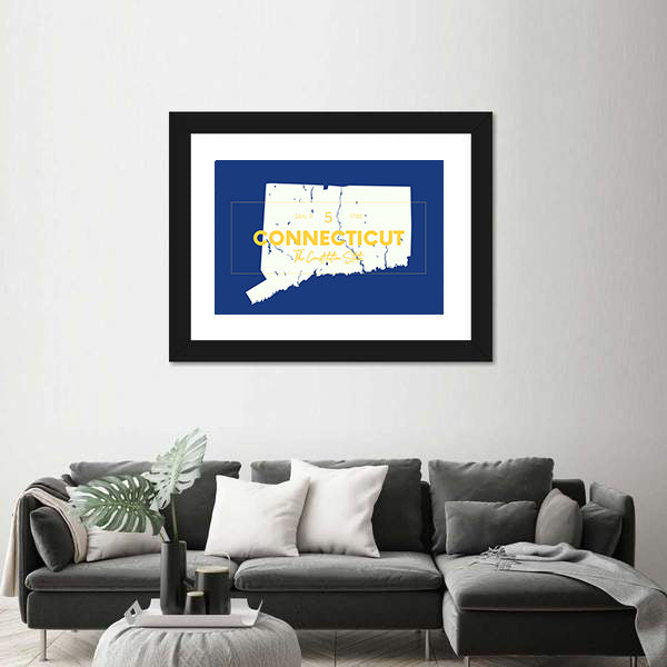 Connecticut State Map with Typography Canvas Wall Art