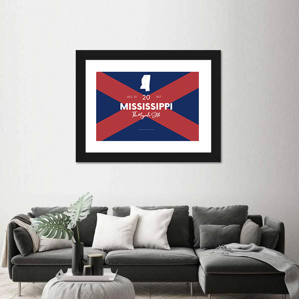 Mississippi State Map with Saltire Background Canvas Wall Art
