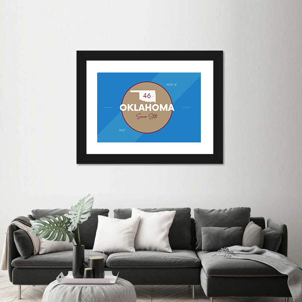 Oklahoma State Map Emblem Canvas Wall Art