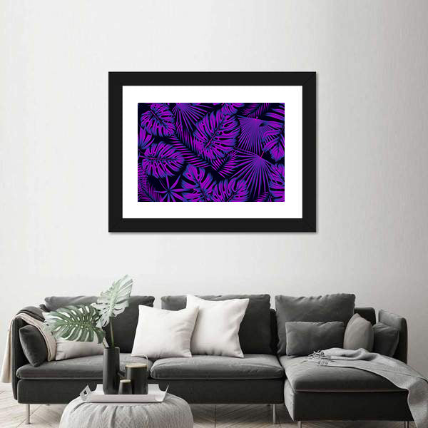 Neon-edged Tropical Leaves Pattern Canvas Wall Art