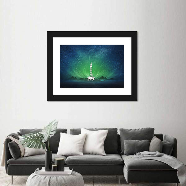 Minar-e-pakistan Aurora Nightscape Canvas Wall Art