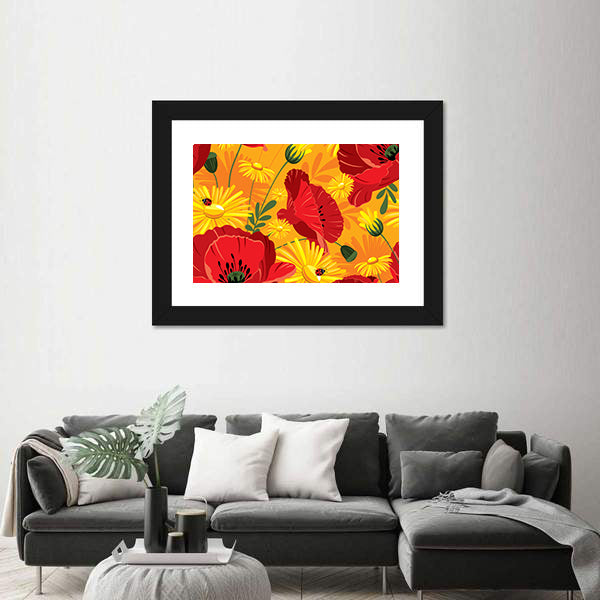 Poppies and Daisies with Ladybugs Canvas Wall Art