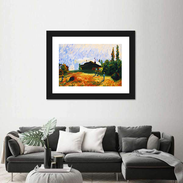 Pastoral Cottage in Golden Wheat Field Canvas Wall Art