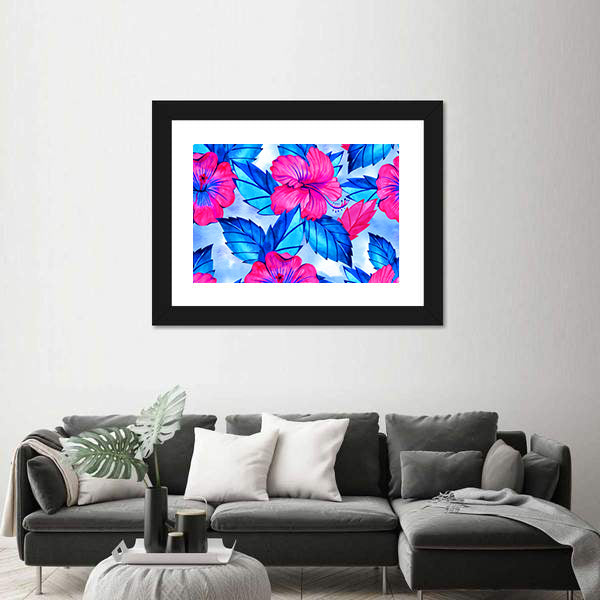 Hibiscus Floral Pattern Canvas Wall Art