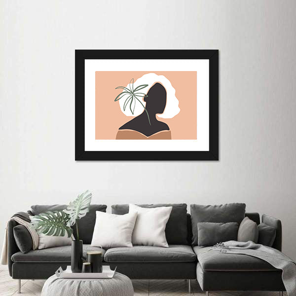 Pastel Terracotta Female Silhouette with Palm Leaf Canvas Wall Art