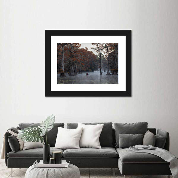 Couple Canoing At Caddo Lake In Texas Louisiana Canvas Wall Art