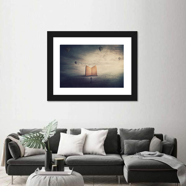 Monolithic Glowing Book Over Parched Desert Canvas Wall Art