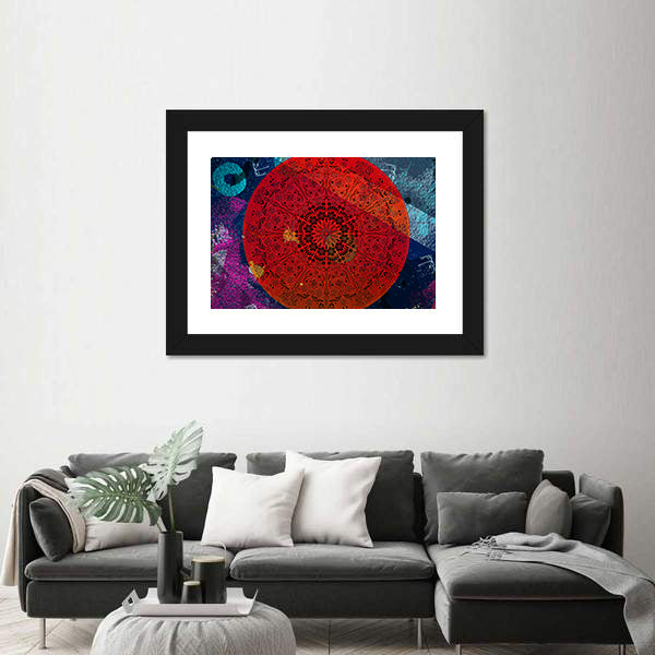 Intricate Red Mandala with Teal Accent Canvas Wall Art