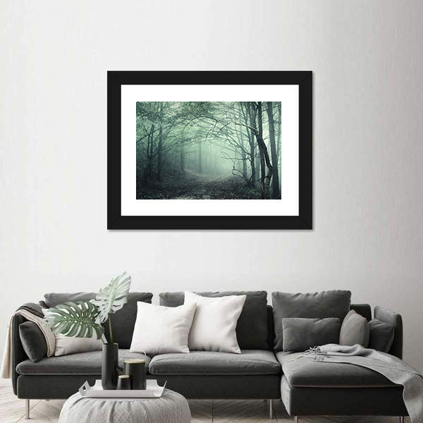 Foggy Forest Pathway Canvas Wall Art