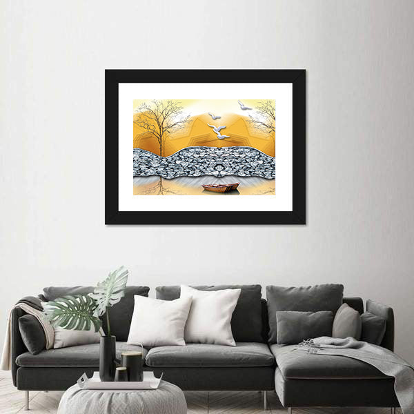 3D Lake Illustration Canvas Wall Art