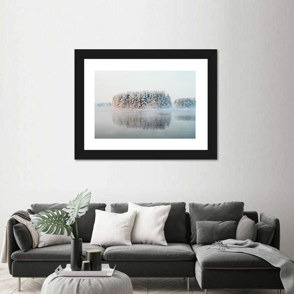 Unfrozen Lake In Winter Forests Of Karelia Russia Canvas Wall Art