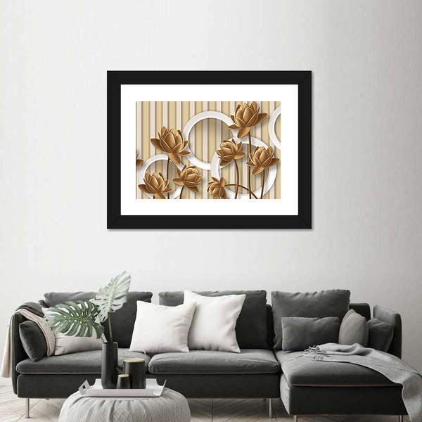 Golden Lotus with Interlocking White Rings Canvas Wall Art