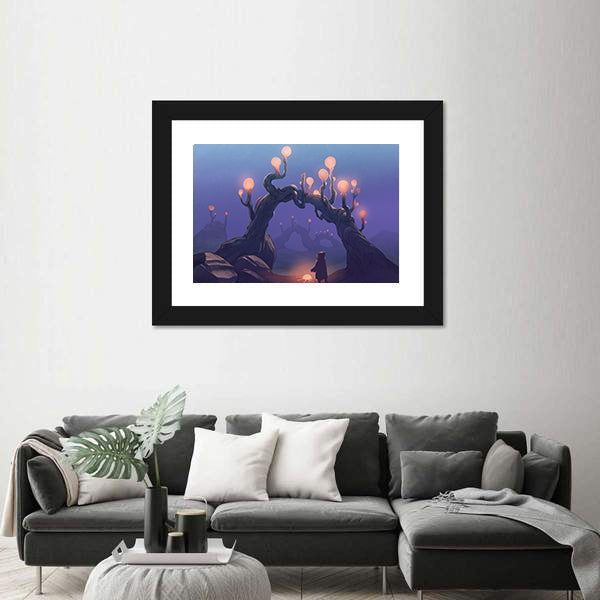 Surreal Jungle with Cloaked Figure Canvas Wall Art