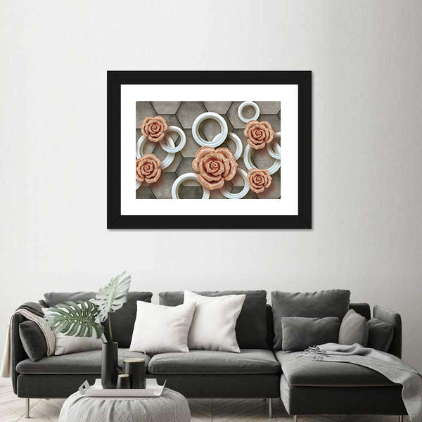 Rose-gold Roses on 3d Tiles Canvas Wall Art