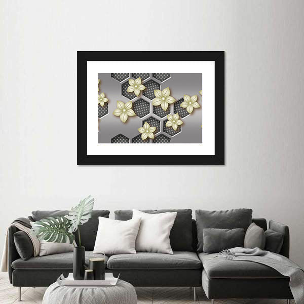 3d Geometric Flower with Honeycomb Pattern Canvas Wall Art