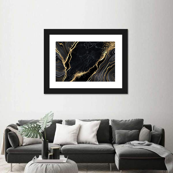 Black Marble With Gold Veins Canvas Wall Art