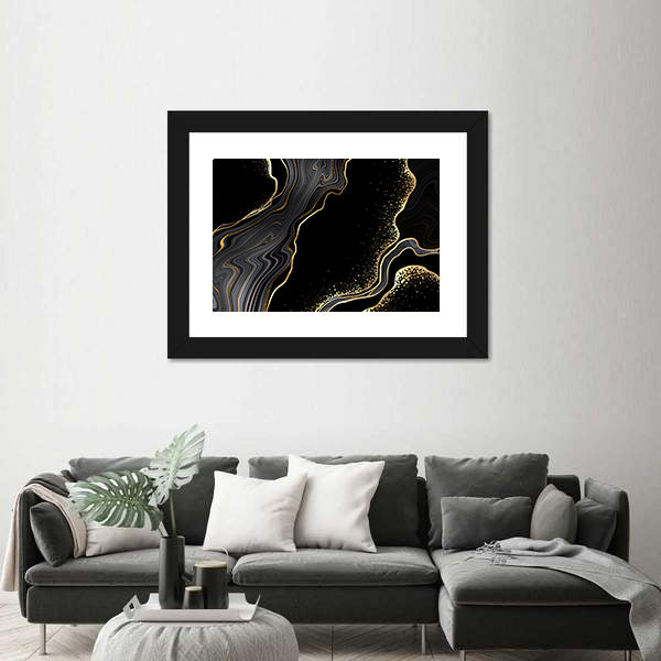 Textured Black Marble With Gold Veins Canvas Wall Art