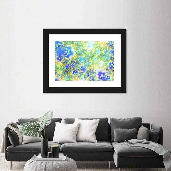 Fractal Floral Geometry in Blue and Green Canvas Wall Art