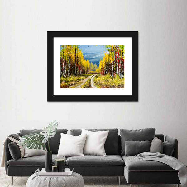 Autumn Forest Path with Birch Trees Canvas Wall Art