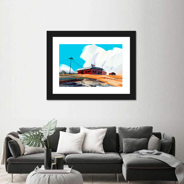 Red House and Vintage Car in Desert Canvas Wall Art