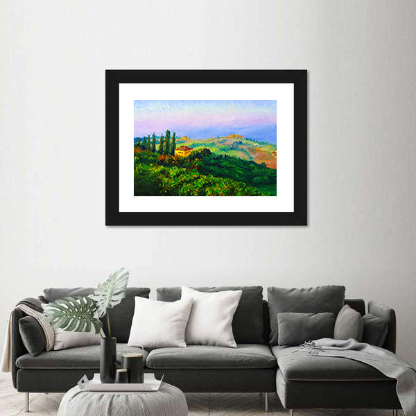 Hilltop Yellow Villa at Sunset Canvas Wall Art