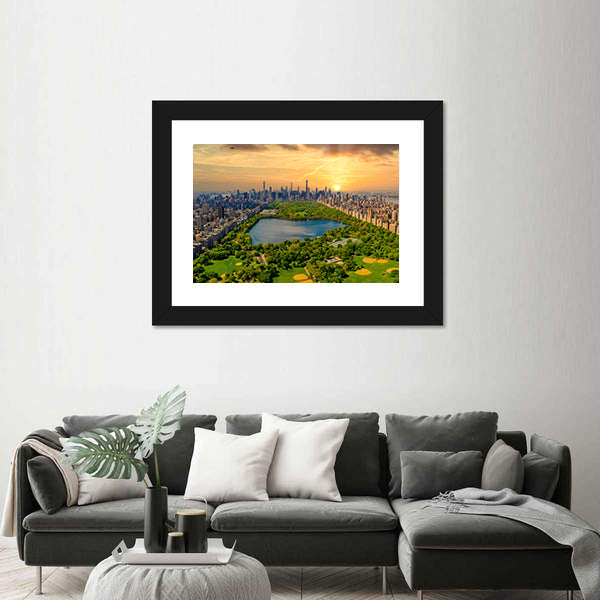 Central Park Reservoir and Manhattan Skyline Canvas Wall Art