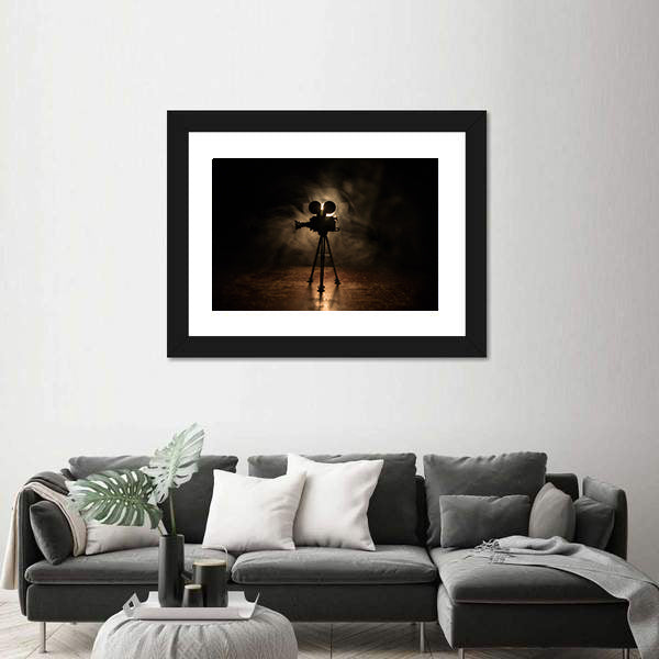 Vintage Film Camera on Tripod Canvas Wall Art