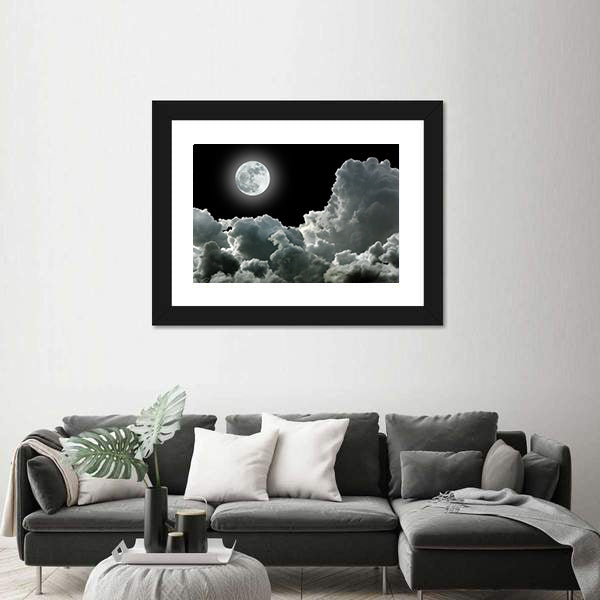 Moon In Black Stormy Clouds Canvas Wall Art