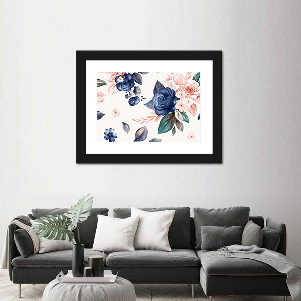 Wildflowers and Navy Roses Canvas Wall Art
