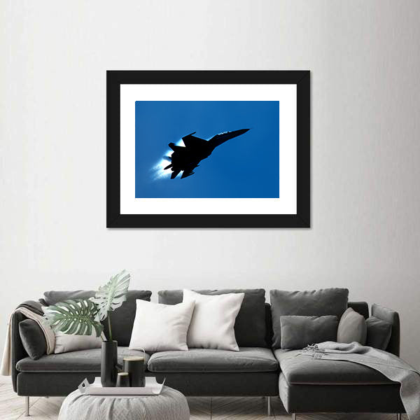 Military Fighter SU 27 Silhouette Canvas Wall Art