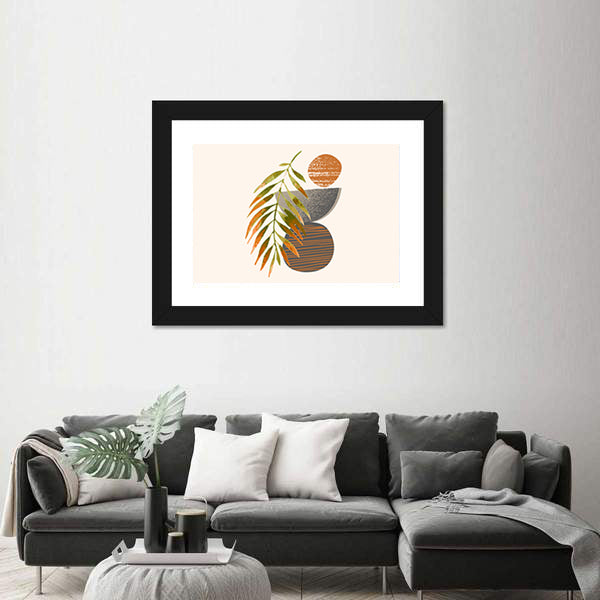 Tropical Palm Leaf with Textured Orange Circle Canvas Wall Art