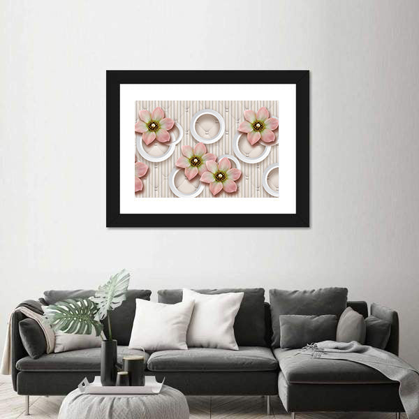 3d Pink Floral with Pearl-centered Blooms Canvas Wall Art