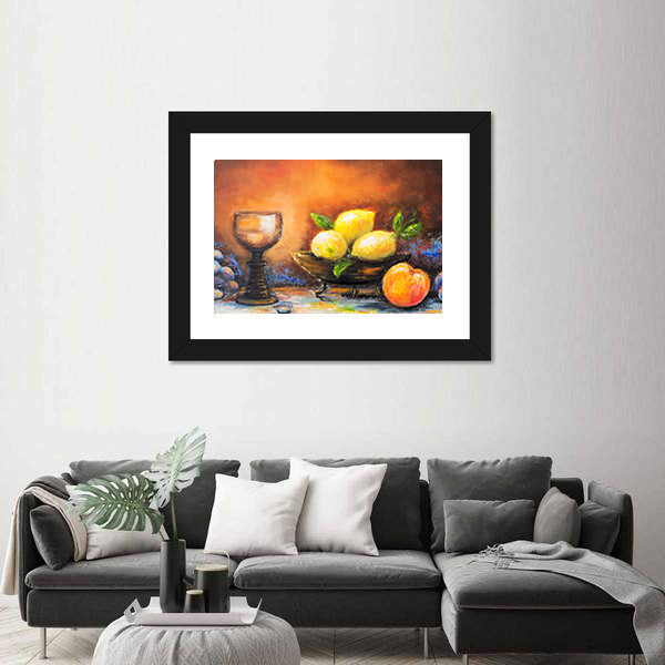 Lemons and Peach with Ornate Goblet Canvas Wall Art