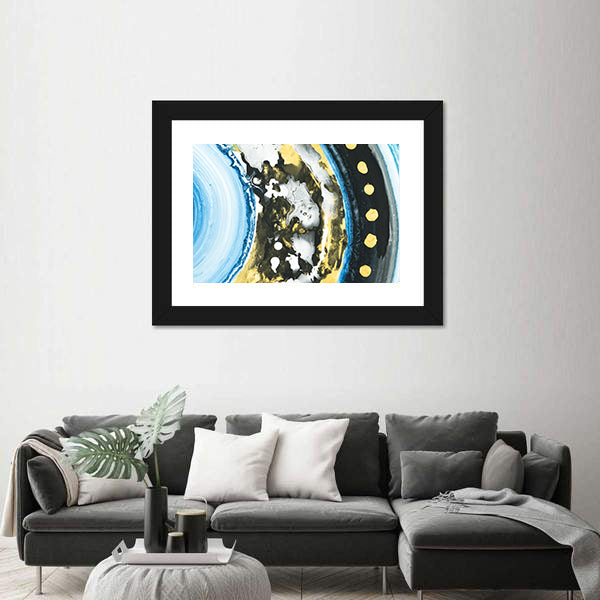 Blue and Black Abstract with Gold Dots Canvas Wall Art