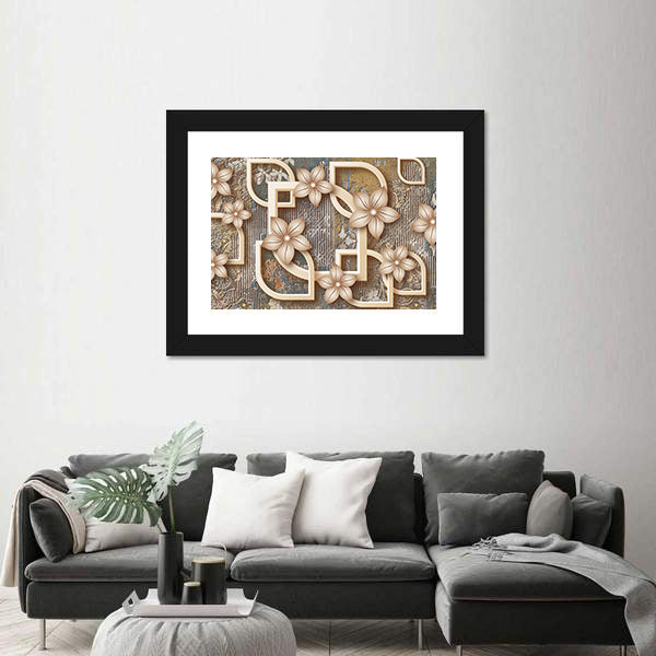 Gold Five-petal Floral Geometric Canvas Wall Art