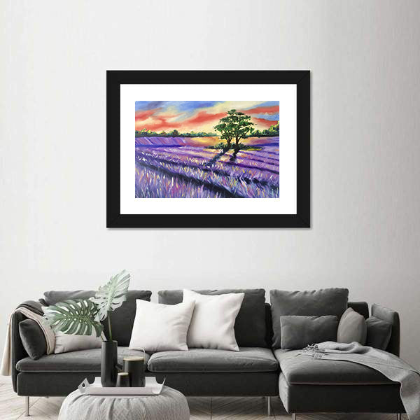 Lavender Field at Golden Sunset Canvas Wall Art