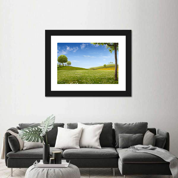 Summer Green Fields with Daisies Canvas Wall Art