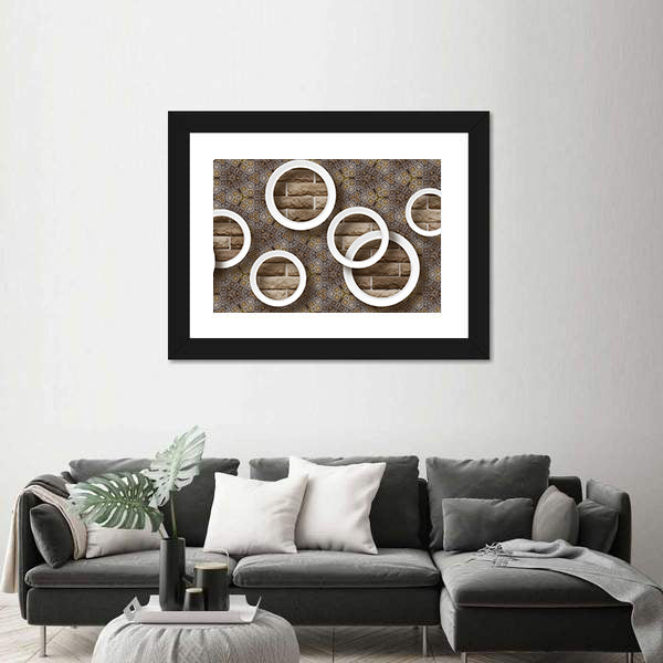 3d White Rings Over Brick Geometric Mural Canvas Wall Art