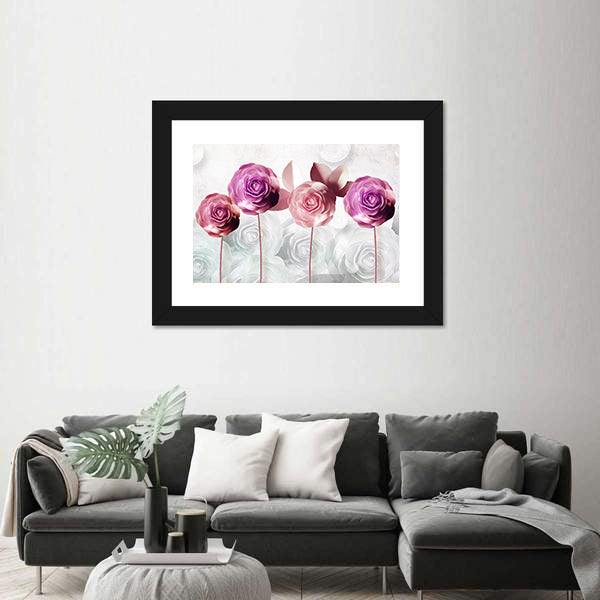 Pink and Purple Stylized Rose Illustration Canvas Wall Art