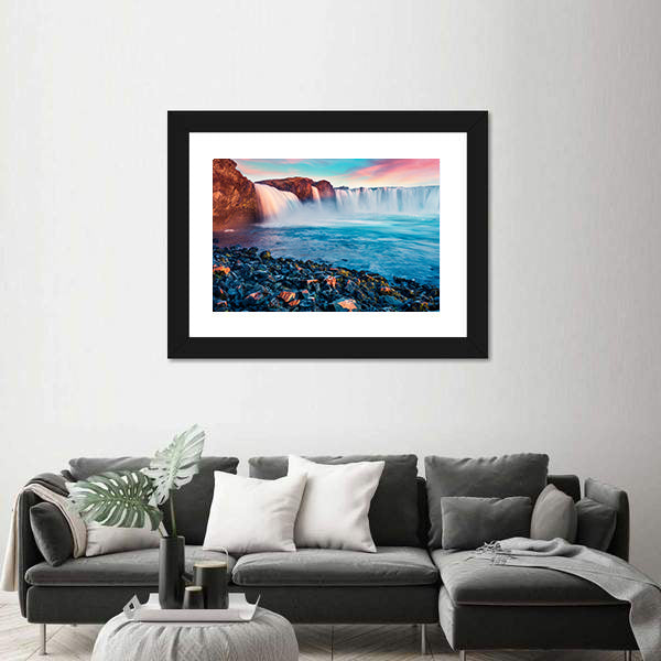 Skjalfandafljot River And Godafoss Waterfall In Iceland Canvas Wall Art