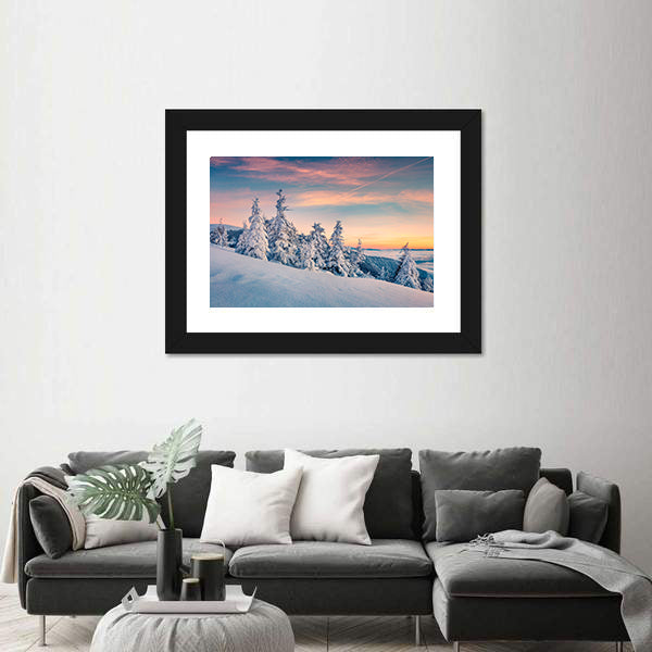 Winter Sunset In Carpathians Ukraine Canvas Wall Art