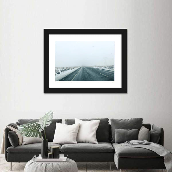 Mountain Road in Winter Storm Canvas Wall Art