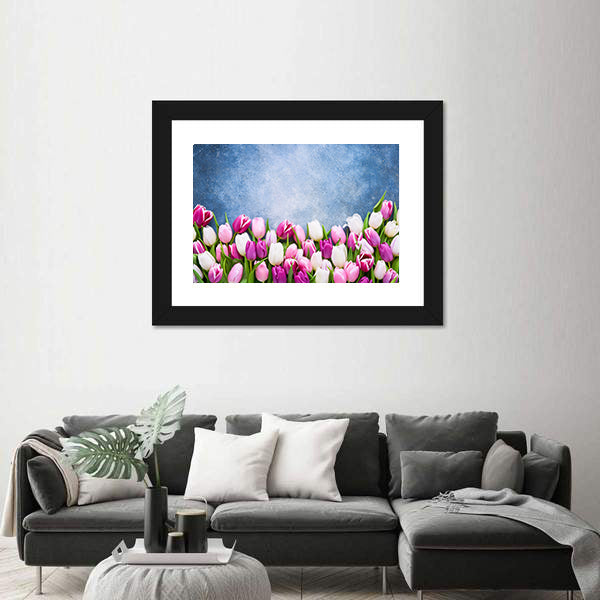 Border Of Pink And White Tulips Canvas Wall Art