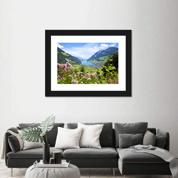 Summer Landscape In Lungern Village Canvas Wall Art